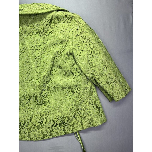 VTG Hand Made by Minnie Griffith Green Lace Floral Jacket XS/S - Picture 12 of 15